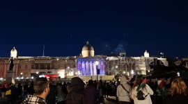 Pro-Palestinian protesters shoot fireworks at the National Gallery in London
