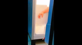 Adventurous toddler finds comfort in the fridge