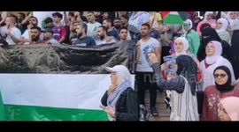 A solidarity demonstration for Palestine in front of the Al-Amin Mosque in central Beirut.
