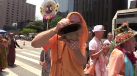 Hare Krishna Festival promotes Indian party on Avenida Paulista in Sao Paulo, Brazil