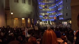Protesters gather outside BBC urging broadcaster to call Hamas ‘terrorists' in London, UK