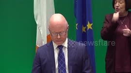 Stephen Donnelly speaks to the media after the Budget 2024 was anounced in Dublin, Ireland
