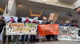 Extinction Rebellion stage protest outside Intercontinental London Hotel