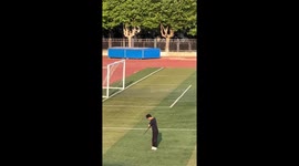 Student seen doing impressive sword fight practice on school field