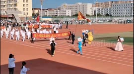Mascot Falls at College Sports Opening Ceremony in Changchun, China