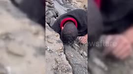 Palestinian Searches For Family Under Rubble in Gaza, Palestine