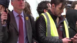 Greta Thunberg at protest in London, UK demanding oil chiefs pull their money out of politics