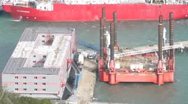 Supplies loaded onto barge in Dorset, UK which will house asylum seekers
