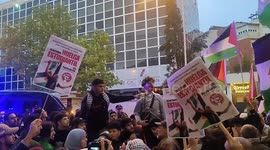 Pro-Palestine protesters gather in front of Israeli Embassy in Madrid on 18 October, 2023. Hundreds of pro-Palestine protesters gathered in front of the Israeli Embassy in Madrid on wednesday.