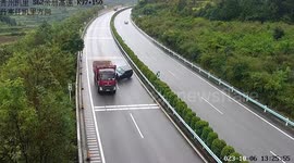 SUV flips over after rear-ending truck on highway in China