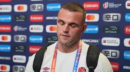 England players react as they reach Rugby World Cup semi-final in Marseille, France