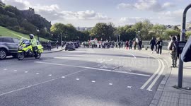 Masses of pro-Palestinian protestors march towards Scottish Parliament in Edinburgh, UK
