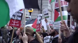Thousands of pro-Palestine supporters march in protest against Israel in London, UK