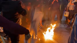 Israel flags burnt by pro-Palestine rally marching through Greek city