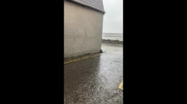 Storm Babet leads to high waves at Stonehaven Harbour in Aberdeenshire, October 2023.
