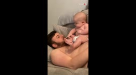 Baby lifts his leg and farts on the face of his dad *Hilarious Reaction*