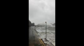 Storm Babet leads to high waves at Stonehaven Harbour in Aberdeenshire, October 2023.