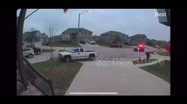Security Camera Catches Police Chase Around House