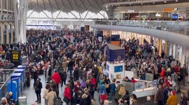 Chaos at London King Cross station as Storm Babet causes flooding and disruption to all trains