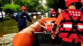Chinese firefighters navigate floods to rush pregnant woman in labour to hospital