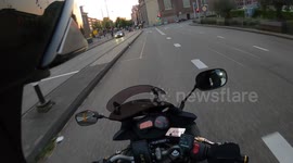 Motorcyclist Almost Hits Biker Ignoring Traffic Light