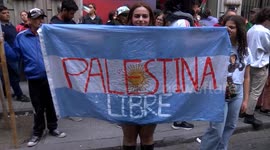 Demonstration at the Palestinian Embassy in Buenos Aires, Argentina to call for an end to the conflict in Gaza