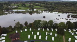 October 21st  2023. Aerial views of flooding in Ripon UK after storm Babet.