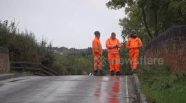Derbyshire fire and rescue help residence evacuate homes after storm Babet causes flooding following heavy rainfall, Sadiacre, Derbyshire, UK