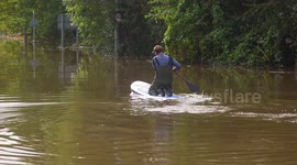 Yorkshire paddleboarder makes the most of Storm Babet flooding