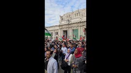 Pro palestine march in Milan, Italy. Thousands join the march from Stazione Centrale all the way through Piazzale Loreto and beyond
