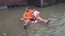 Storm Babet - Homes evacuated in town after flooding swamps houses and streets - Long Eaton, Derbyshire, UK
