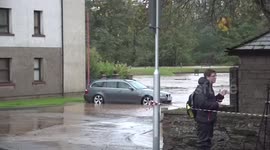 Emergency services in Brechin, UK after Storm Babet
