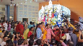 The Hindu devotees prayed small girl by complete wishes & energy for well wishes pray Significance during Durga Puja worship in India