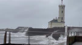 Storm Babet batters  Arbroath Harbour, Scotland