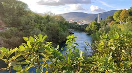 Mostar., Neretva river. Bosnia and Hercegovina. Sunset time