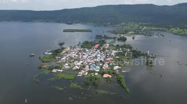Aerial view shows flooded village amid heavy rain in northeast Thailand