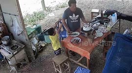 Schoolboy removes chair... leaving father to fall when he sits down