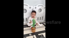 Chinese toddler spooked by sound-mimicking cactus toy