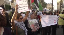 People protest French President Marcon visit to Ramallah, Palestine