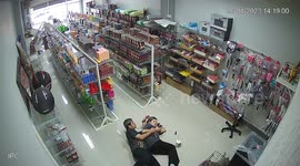 Jealous American bully stops owners from hugging on convenience store floor