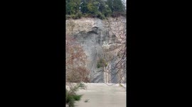 Dramatic moment cliff collapse causes mini-tsunami in Northern California river