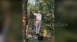 Grandfather, 78, climbs pole with impressive ease in China