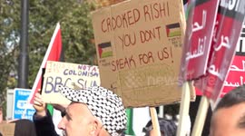 Protestors demonstrate over BBC reporting of Middle East conflict in Salford, UK