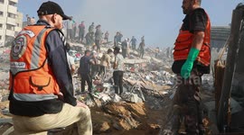 Massive destruction in the Al-Jalaa area after warplanes bomging in Gaza City