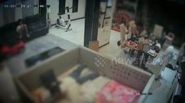Kid takes knife from table unnoticed and walks around house holding it