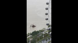 Mysterious View on the River: Amphibious Excavator Swimming in China