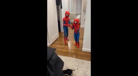 Adorable footage of 3 of Spider-Man's biggest (and tiniest) fans preparing for Halloween