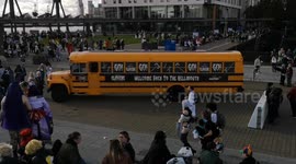To celebrate the continuation of the acclaimed TV series Buffy The Vampire Slayer coming to Audiance with new adventures a American school bus along with Cheerleader's entertains the people at MCM Comic Con London