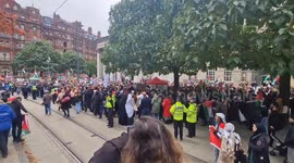 Free Palestine Protest Chants 'from the river to the sea.' In Manchester, England