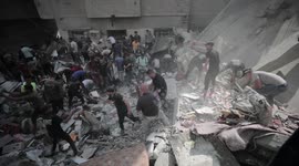 Destruction after the bombing of homes in Gaza, Palestine